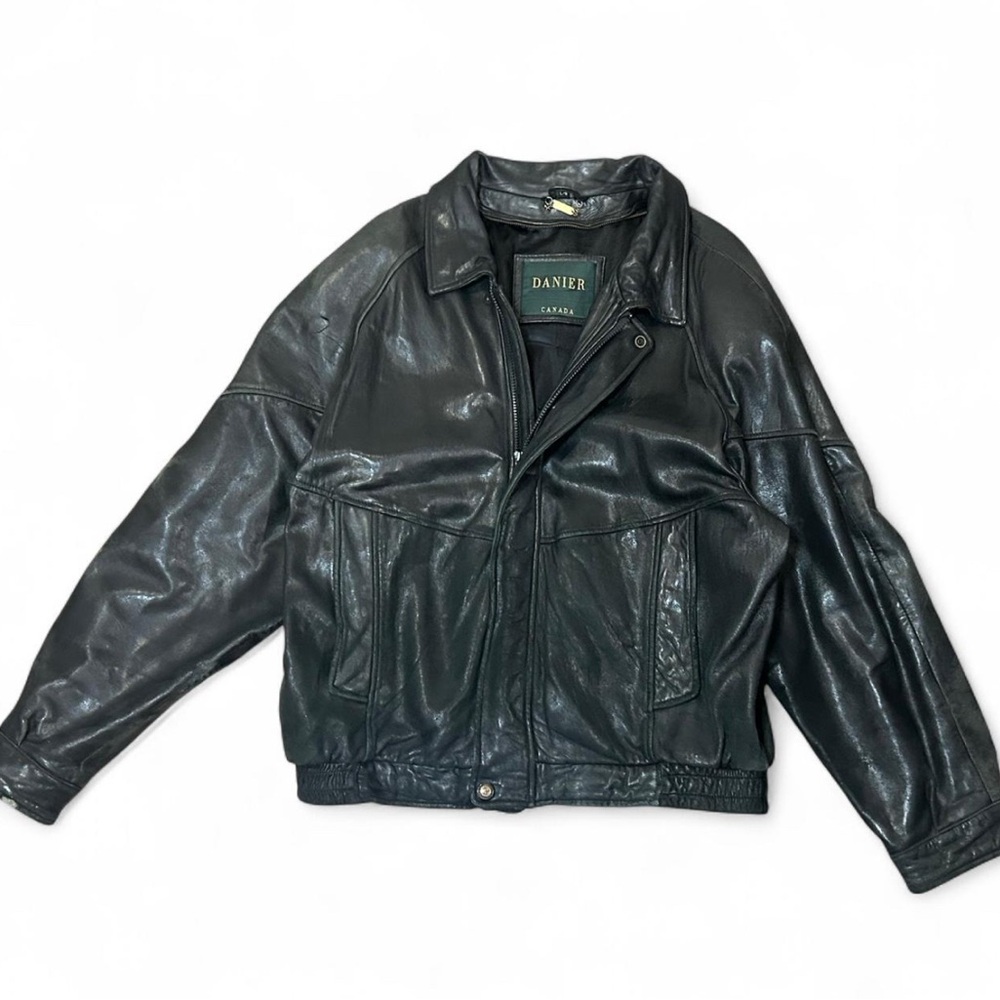 Danier Black Leather Bomber Jacket